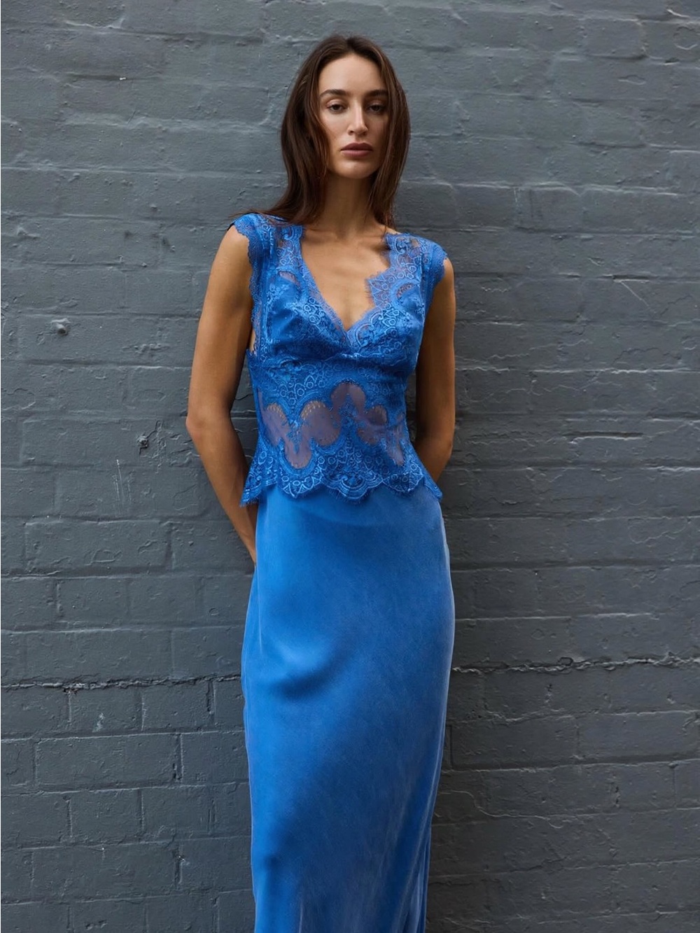 Third Form LACE FLOOR LENGTH DRESS | AZURE blue Sz 6.